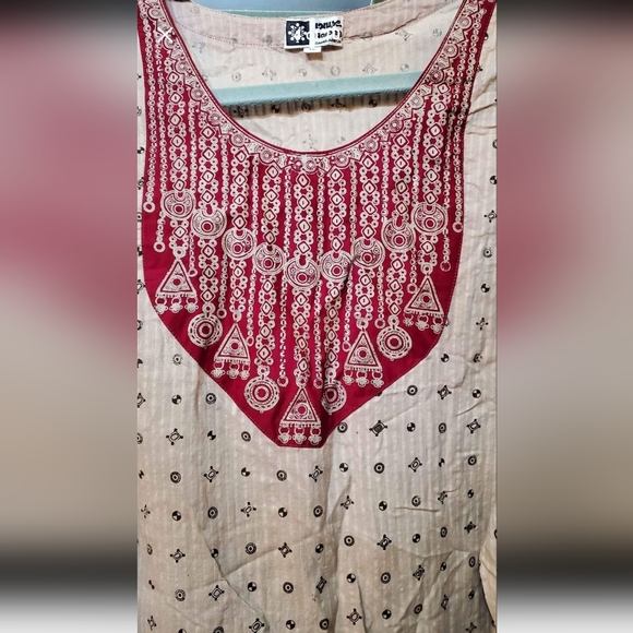 VTG Mens Kurta & Harem Pants Red Beige Traditional Set Size 46 - Picture 5 of 10